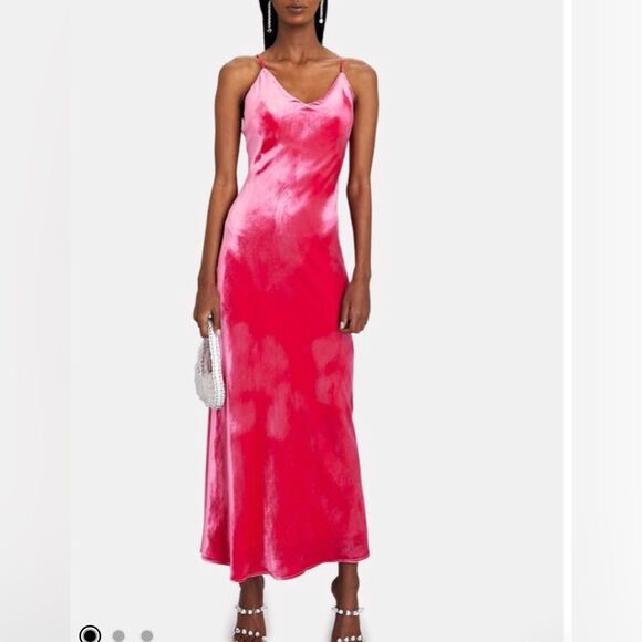 LE SUPERBE Pink Velvet Slipping Out V Neck Bias Cut Maxi Dress Size 2 - Picture 1 of 15